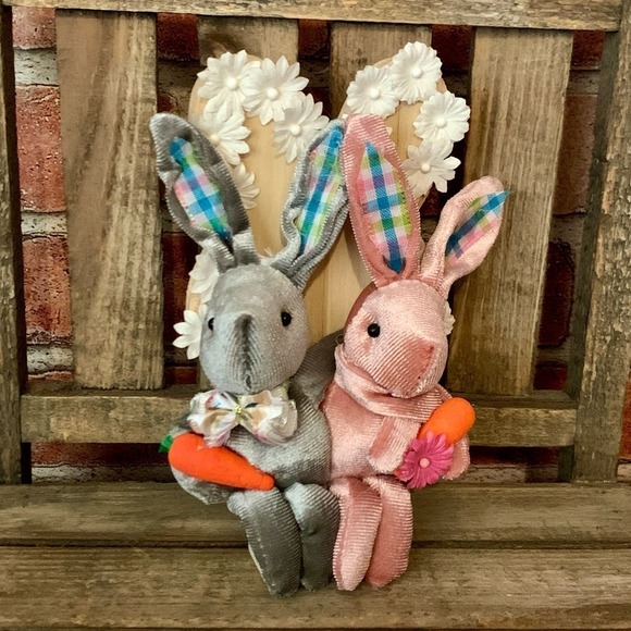 E Other - Vintage style velveteen bunny rabbits decor Spring Easter decor